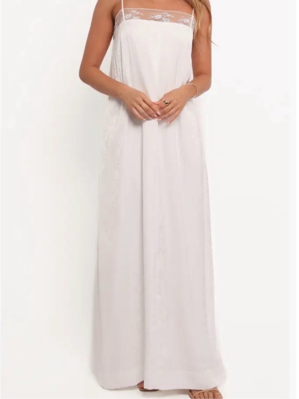 Petal & Pup Alisha White Lace-Trim Maxi Dress